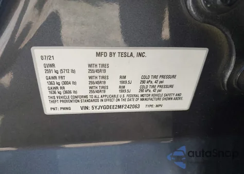 2021 Tesla Model Y from USA, damaged, VIN 5YJYGDEE2MF242063